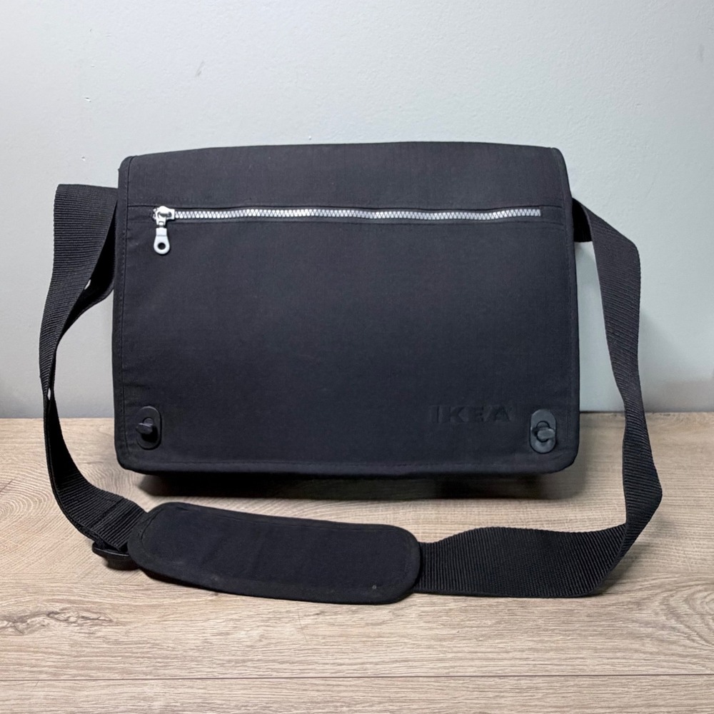 IKEA Messenger Bag Unisex Large Black Minimalist Padded Laptop Shoulder Satchel